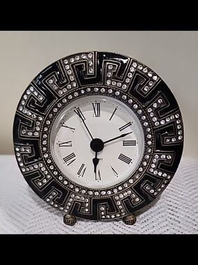 Elegant Art Deco 4" Black and Silver Crystal Accent Clock